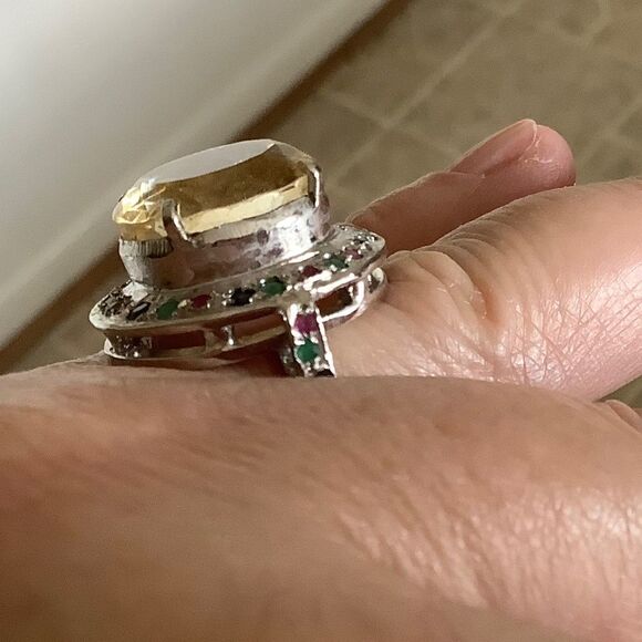 sterling SILVER 925 CITRINE/RUBY/EMERALD/BLUE SAPPHIRE WOMAN RING - Picture 3 of 11